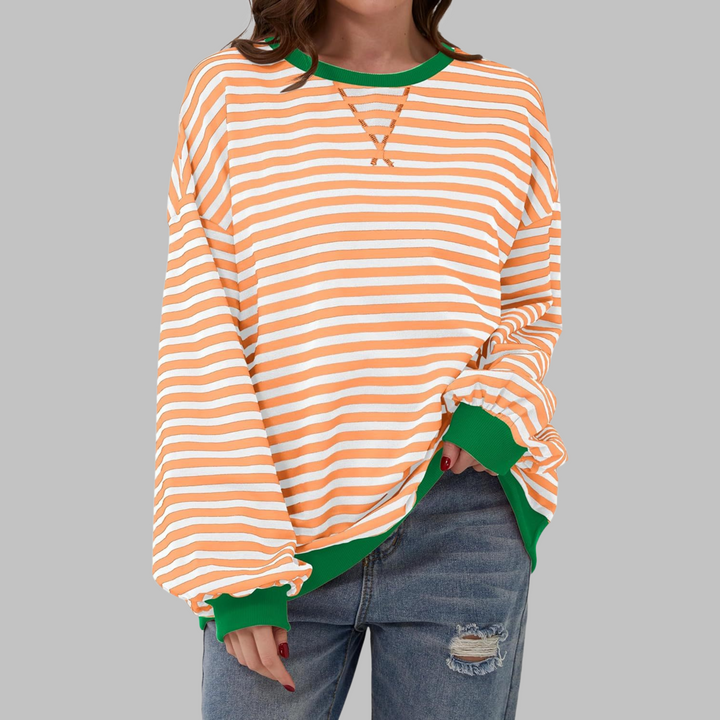 Licha™ - Casual Long Sleeve Round Neck Striped Sweatshirt