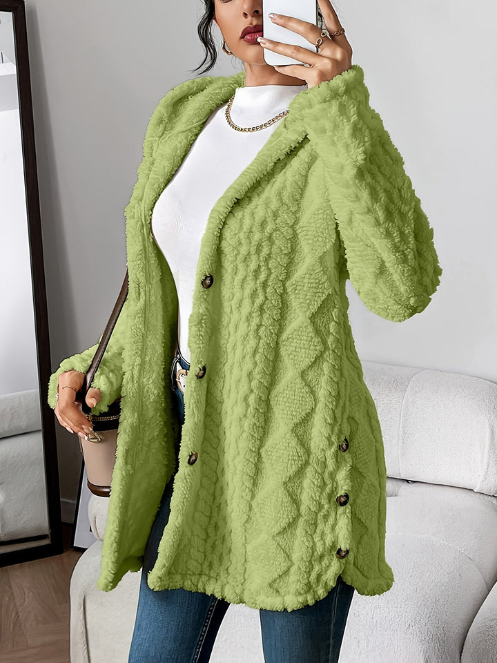 Paula™ - Plush Diamond-Patterned Hooded Cardigan