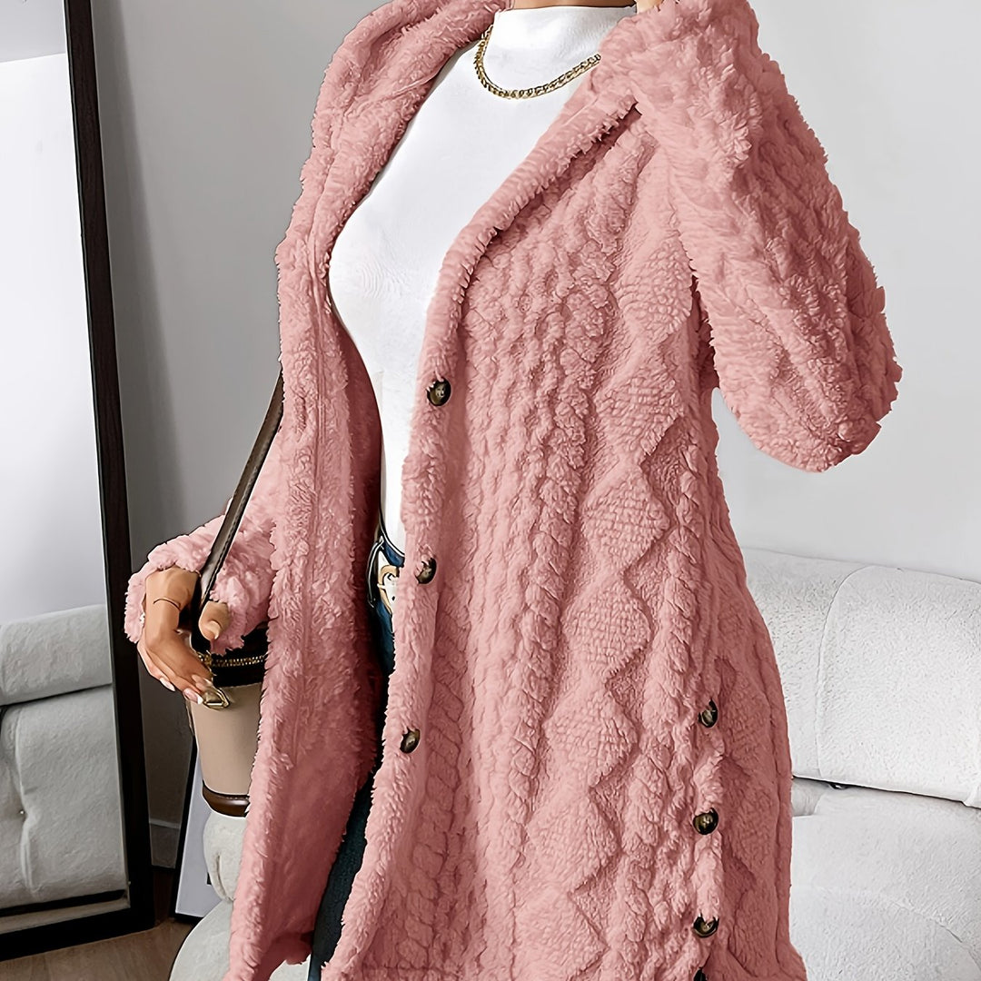 Paula™ - Plush Diamond-Patterned Hooded Cardigan