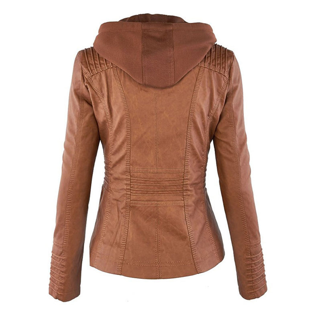 Pia | Modern leather jacket with hood