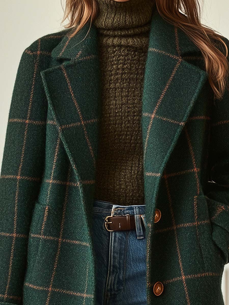 Wendy-Women's Retro Lapel Plaid Tweed Coat
